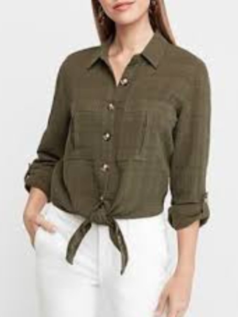 Express Textured Tie Front Button Utility Shirt